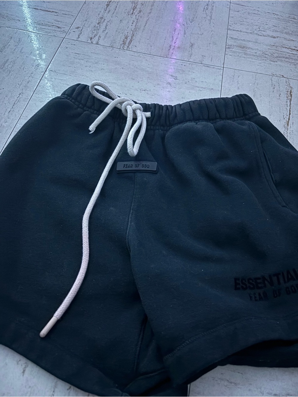Fear of God Black Cotton Logo Sweat Shorts with White Drawstring